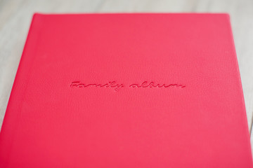 Red leather book or album for photos