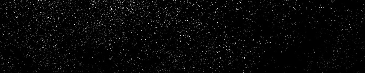 White grainy texture on black. Panoramic background. Wide horizontal long banner for site. Dust overlay. Light colour noise granules. Snow vector elements. Illustration, EPS 10.