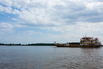 Meeting of Waters. Brazilian rivers confluence from Manaus