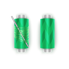 Color sewing threads of green color isolated on white background, vector eps 10 illustration