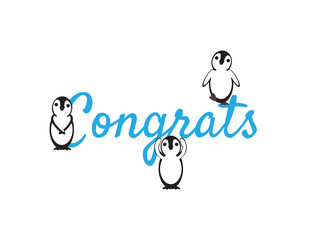 Congrats Sign, Black White Penguins and Blue text