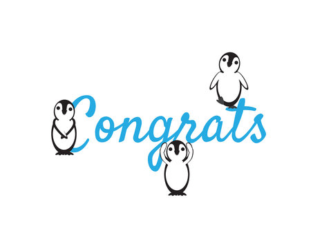 Congrats Sign, Black White Penguins and Blue text