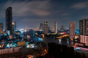 Fototapeta premium Night view of Bangkok city. The calm night over the biggest town of Thailand.