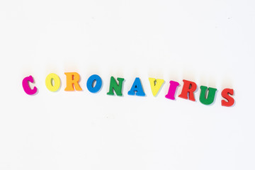 Coronavirus is a pandemic virus originating in China. Word coronavirus made with letters on white background