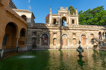 Fototapeta premium September 9, 2019, Sevilla, Andalusia, Spain, beautiful green gardens in moorish palace Alcazar