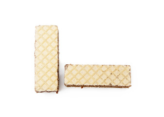 Crispy wafers with creamy hazelnut filling isolated on white background