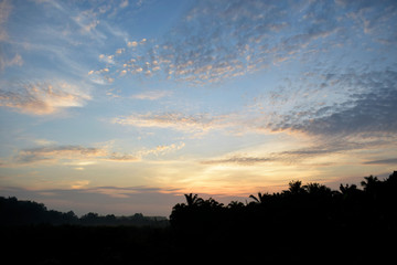The sky with clouds and light in the evening
