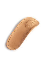 Isolated orthopedic insole on a white background. Treatment and prevention of flat feet and foot diseases. Foot care, comfort for the feet. Wear comfortable shoes. Medical insoles.