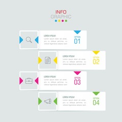 Business data visualization. Infographic element with icons and options or steps. Can be used for process, presentation, diagram, workflow layout, info graph, web design. Vector business template.