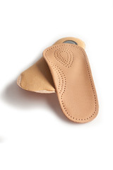 Isolated orthopedic insole on a white background. Treatment and prevention of flat feet and foot diseases. Foot care, comfort for the feet. Wear comfortable shoes. Medical insoles.