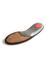 Isolated orthopedic insole on a white background. Treatment and prevention of flat feet and foot diseases. Foot care, comfort for the feet. Wear comfortable shoes. Medical insoles.
