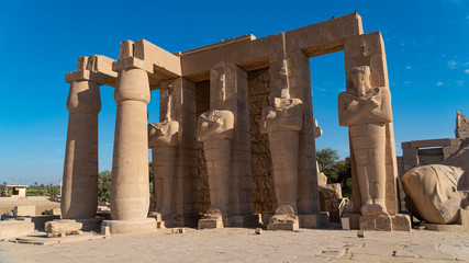 The Ramesseum is the memorial temple or mortuary temple of Pharaoh Ramesses II. It is located in the Theban necropolis in Upper Egypt, across the River Nile from the modern city of Luxor. Egypt.