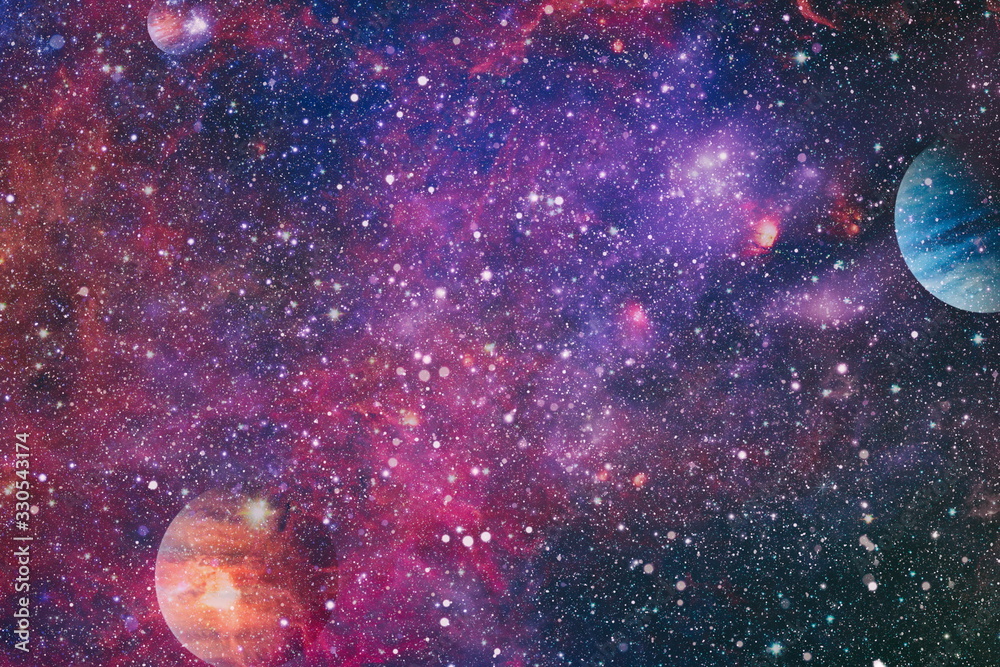 Poster bright star nebula. distant galaxy. abstract image. elements of this image furnished by nasa.