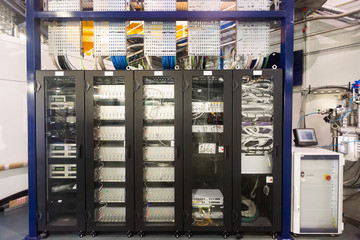 Server room with telecommunication racks
