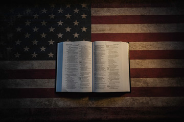 Holy Bible and vintage American Flag