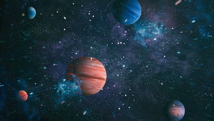 Nebula night starry sky in rainbow colors. Multicolor outer space. Star field and nebula in deep...
