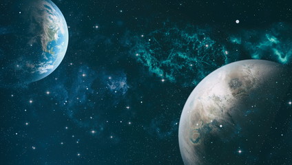 Cosmic background . Stars of a planet and galaxy in a free space. Elements of this image furnished...