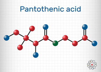 Pantothenic acid, vitamin B5, pantothenate molecule. Sheet of paper in a cage