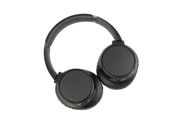 Black over-ear headphone on white background isolated