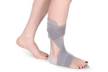 Orthopedic Ankle Brace. Medical Ankle Bandage. Medical Ankle Support Strap Adjustable Wrap Bandage Brace foot Pain Relief Sport. Leg Brace isolated on white background