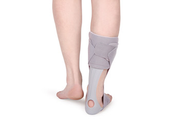 Orthopedic Ankle Brace. Medical Ankle Bandage. Medical Ankle Support Strap Adjustable Wrap Bandage Brace foot Pain Relief Sport. Leg Brace isolated on white background