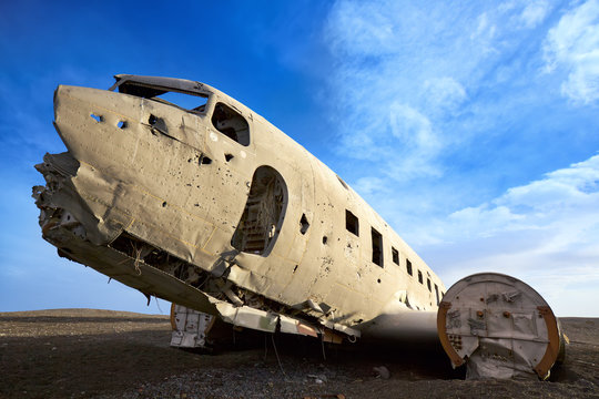 Old crashed military plane in Solheimasandur Black Beach, Iceland