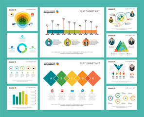 Colorful finance or research concept infographic charts set. Business design elements for presentation slide templates. Can be used for financial report, workflow layout and brochure design.