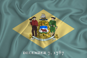 Flag of Delaware in the United States on the background texture. Concept for designer solutions.