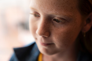 Close Up Portrait Of Red Hair Teen Girl with Freckles