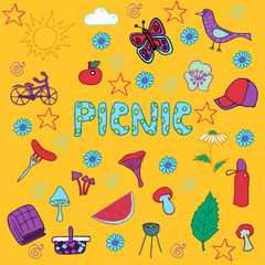 Picnic doodle illustration icons background
