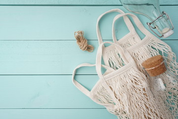 Zero waste concept with copy space for text. Eco friendly and reuse concept. Top view or flat lay