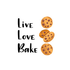 Handwritten lettering quote and hand drawn chocolate chips cookies.