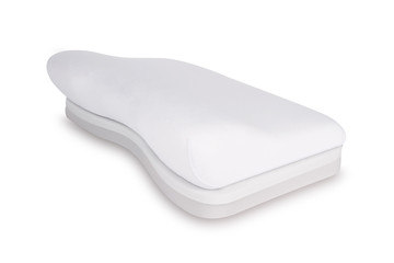 Orthopedic Pillow with a Memory Effect. Medical treatment pillow for sleep. Comfort Memory Pillow under the head with a recess under the shoulder isolated on white background. Sleeping Support Pillow