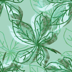 Chestnut leaves seamless pattern. Watercolor Illustration.