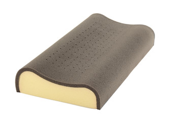 Orthopedic Pillow with a Memory Effect. Medical treatment pillow. Foam rubber. Comfort Memory Pillow under the head with a recess under the shoulder isolated on white background. Sleeping Support