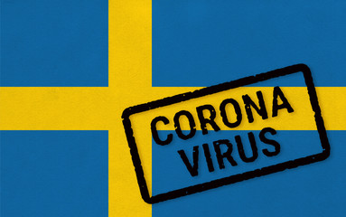 Flag of Sweden on paper texture with stamp, banner of Coronavirus name on it. 2019 - 2020 Novel Coronavirus (2019-nCoV) concept, for an outbreak occurs in the Sweden.