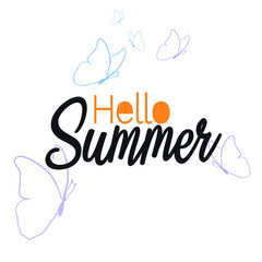 Hello summer art with butterflies vector illustration