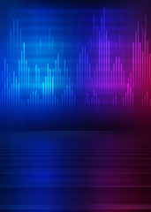 Background empty show scene. Ultraviolet dark abstract background. Geometric neon shapes, neon glow, blue and pink lighting