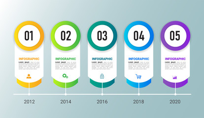 5 Steps Timeline Infographics design template.	