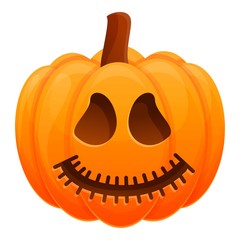 Cute smiling pumpkin icon. Cartoon of cute smiling pumpkin vector icon for web design isolated on white background