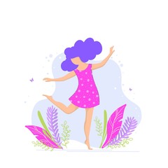 Vector illustration of girl dancing,flat design on a white background