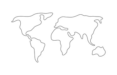 Fototapeta premium World map. Hand drawn simple stylized continents silhouette in minimal line outline thin shape.