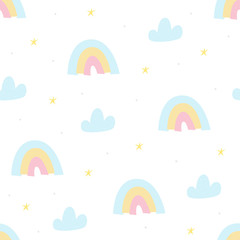 Seamless childish pattern with trendy rainbows. Creative scandinavian kids texture for fabric, wrapping, textile, wallpaper, apparel. Vector illustration.
