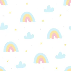 Deurstickers Regenboog Naadloos kinderachtig patroon met trendy regenbogen. Creatieve Scandinavische kinderen textuur voor stof, verpakking, textiel, behang, kleding. Vector illustratie.