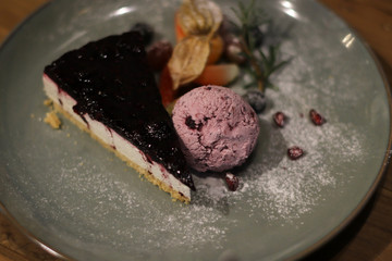 Homemade Dessert Blueberry Cheesecake, Organic Fruit for Healthy.