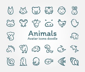 Animals Avatar vector icons doodle