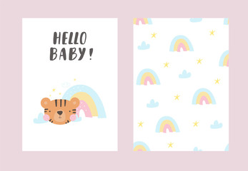 Baby Shower card design. Cute hand drawn . vector print