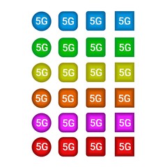 Button 5G set with different color, graphic vector design isolated