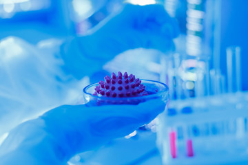 Evil secret scientist works out laboratory biological weapons virus strain model coronavirus...