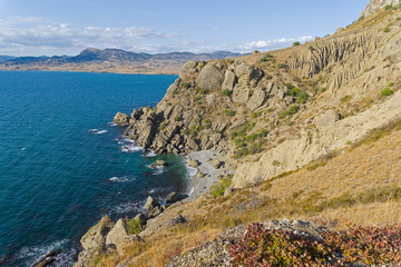 Fototapeta na wymiar Beautiful bay on a rocky shore. Crimea.